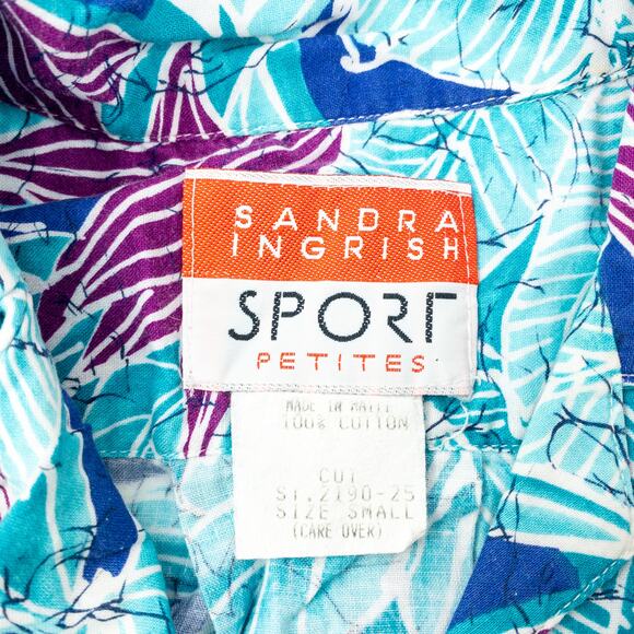 Sandra Ingrish Sport Vintage Hawaiian Blue Purple Shirt Womans Small Unisex - Picture 13 of 15